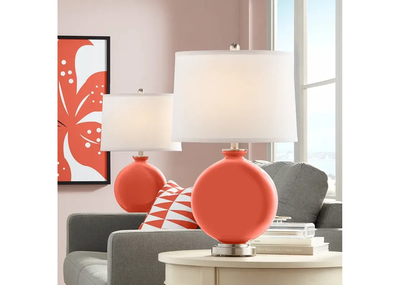 Color Plus Carrie 26 1/2"  Koi Orange Table Lamp Set of 2