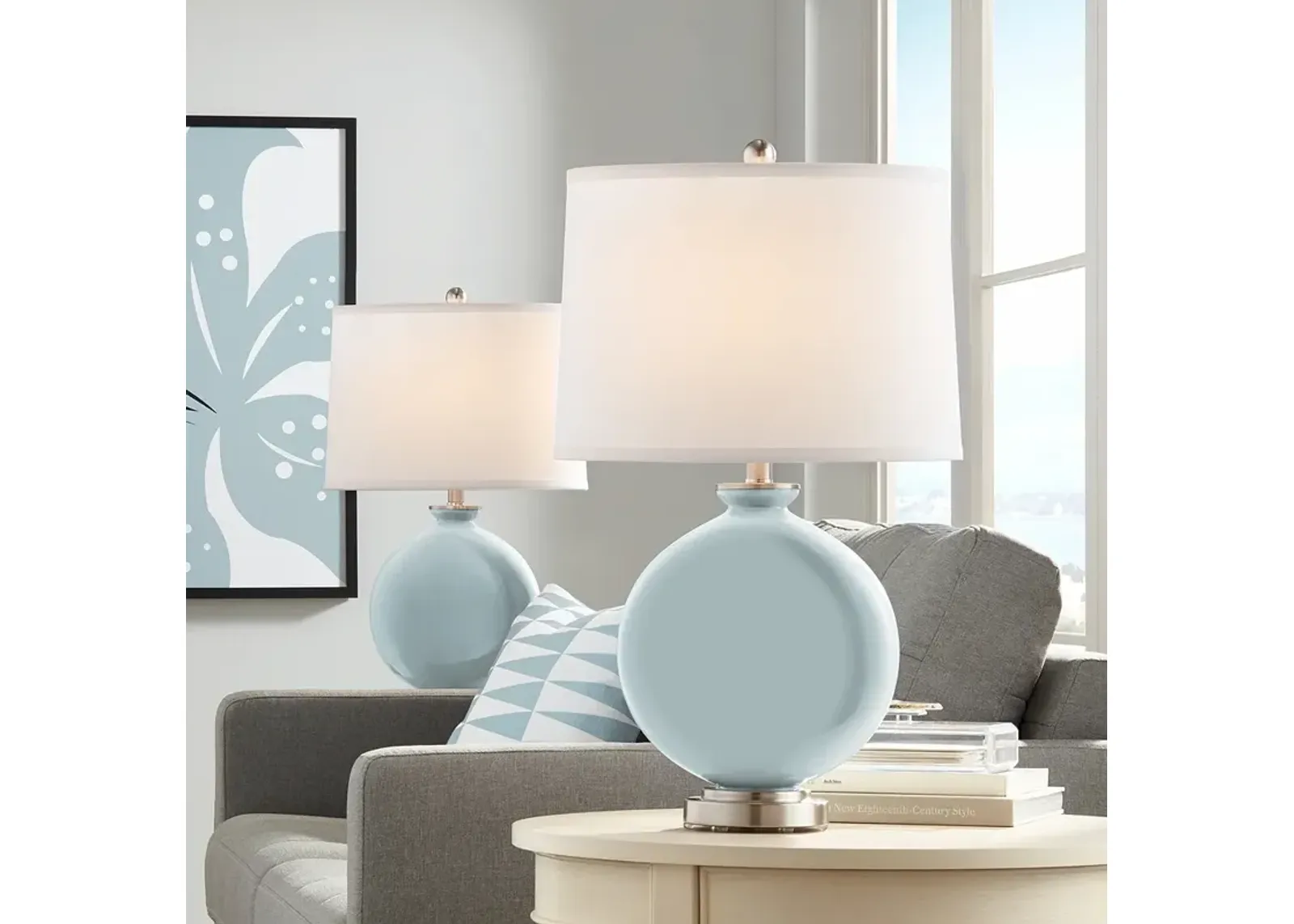 Color Plus Carrie 26 1/2" Modern Glass Rain Blue Table Lamps Set of 2