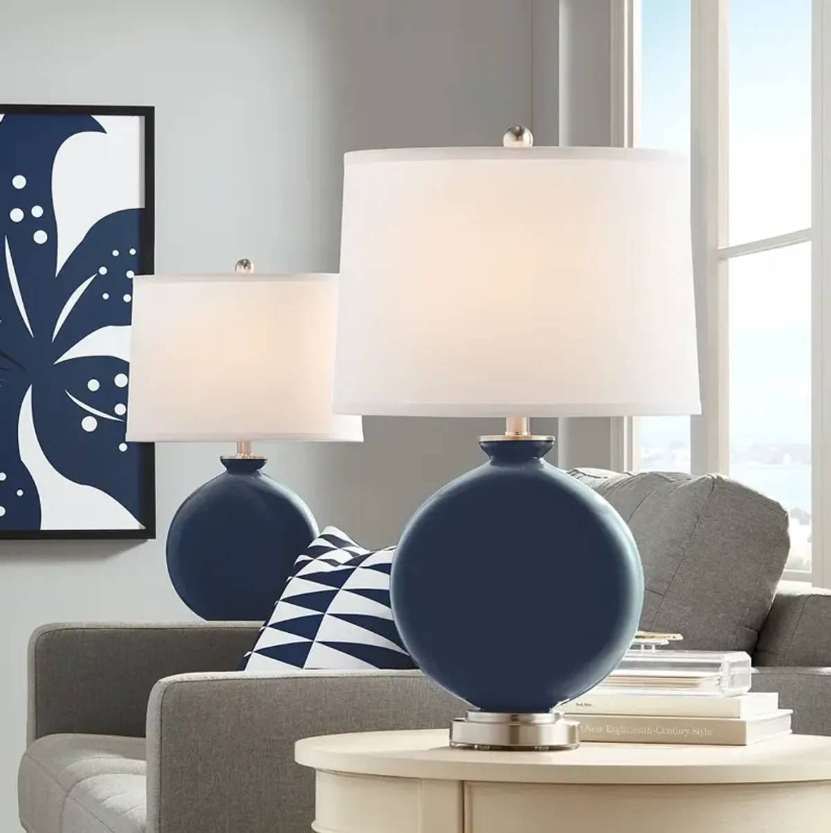 Color Plus Carrie 26 1/2" Modern Glass Naval Blue Table Lamps Set of 2