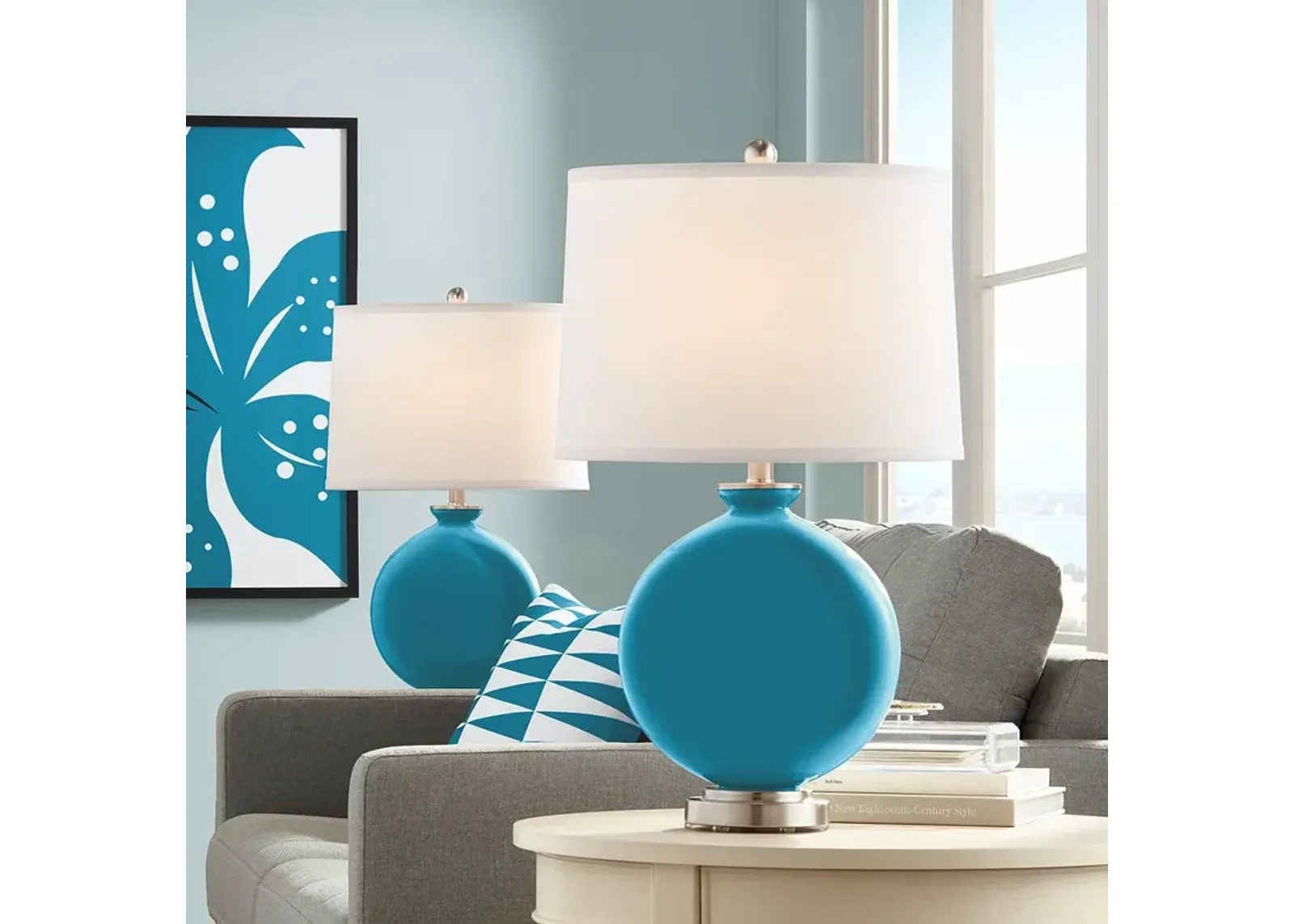 Color Plus Carrie 26 1/2" Caribbean Sea Blue Table Lamps Set of 2