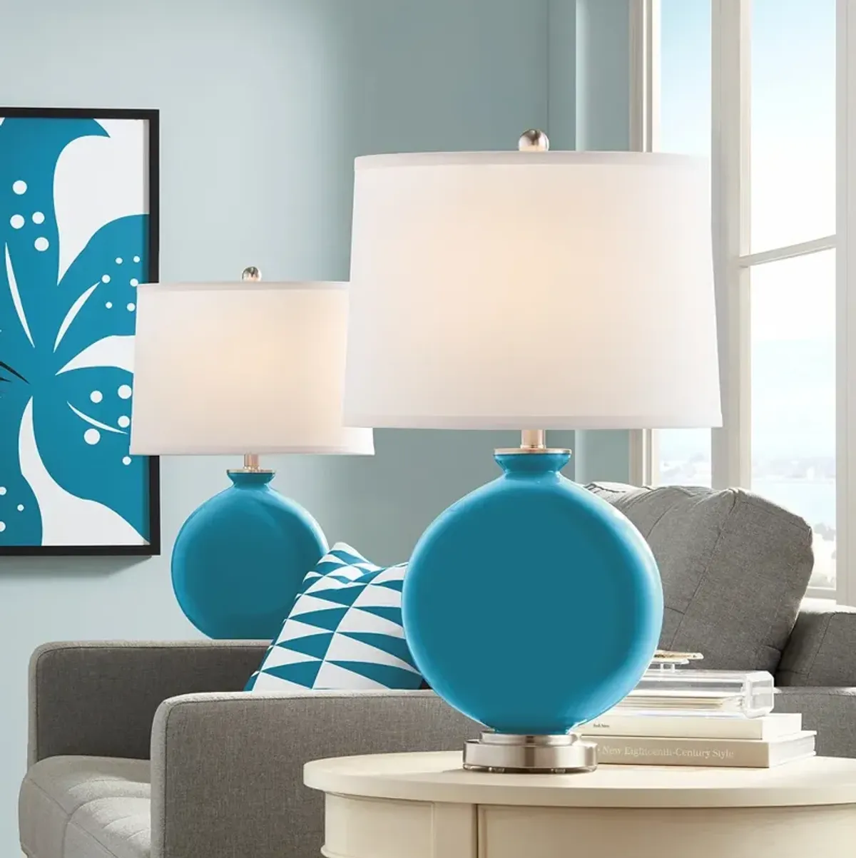 Color Plus Carrie 26 1/2" Caribbean Sea Blue Table Lamps Set of 2