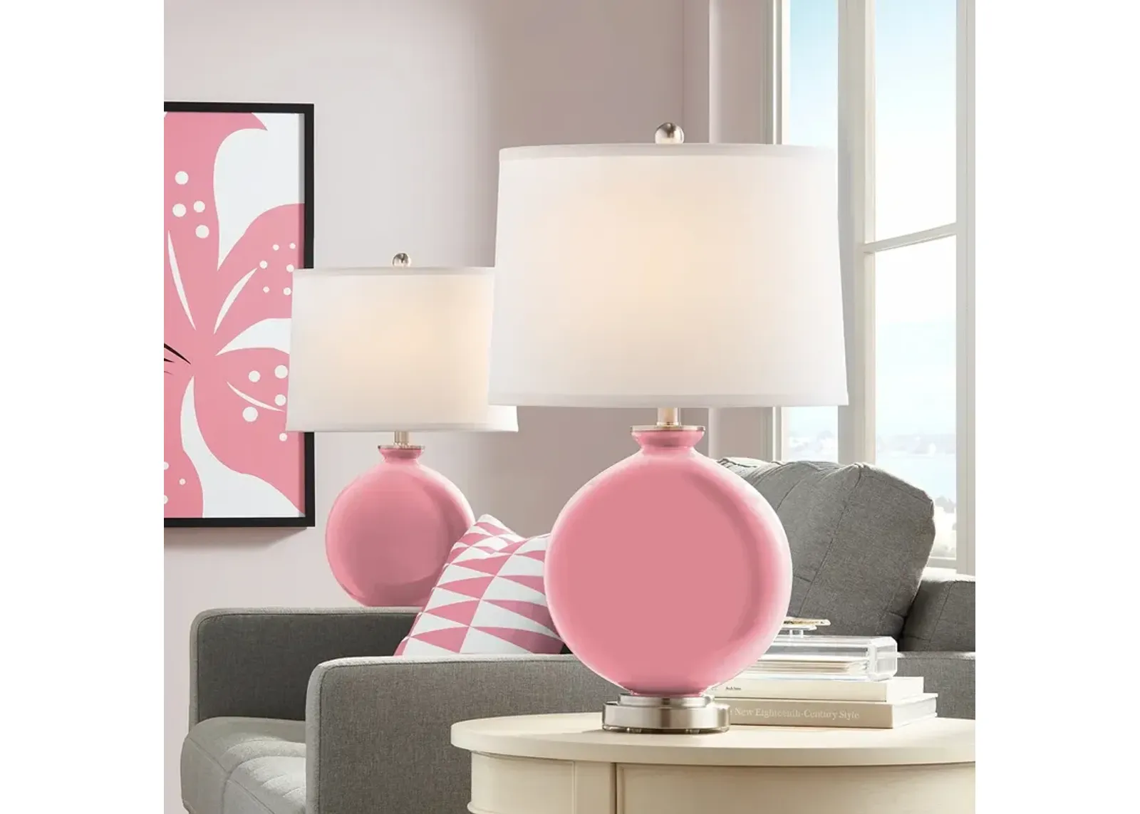 Color Plus Carrie 26 1/2" Modern Haute Pink Table Lamps Set of 2