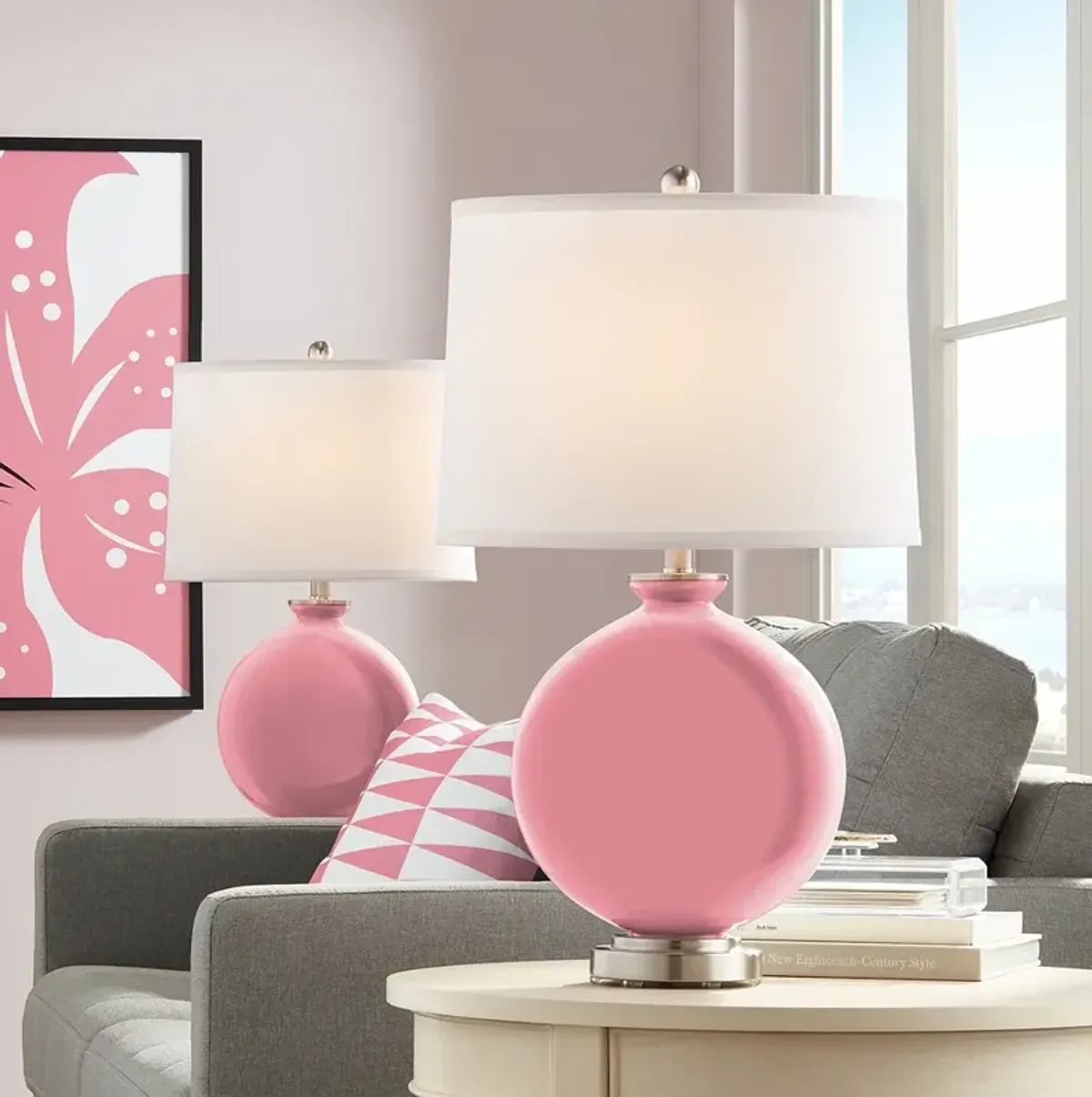 Color Plus Carrie 26 1/2" Modern Haute Pink Table Lamps Set of 2