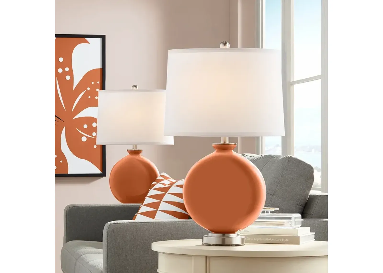 Color Plus Carrie 26 1/2" Modern Robust Orange Table Lamps Set of 2