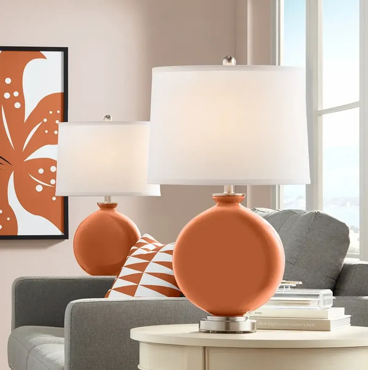 Color Plus Carrie 26 1/2" Modern Robust Orange Table Lamps Set of 2