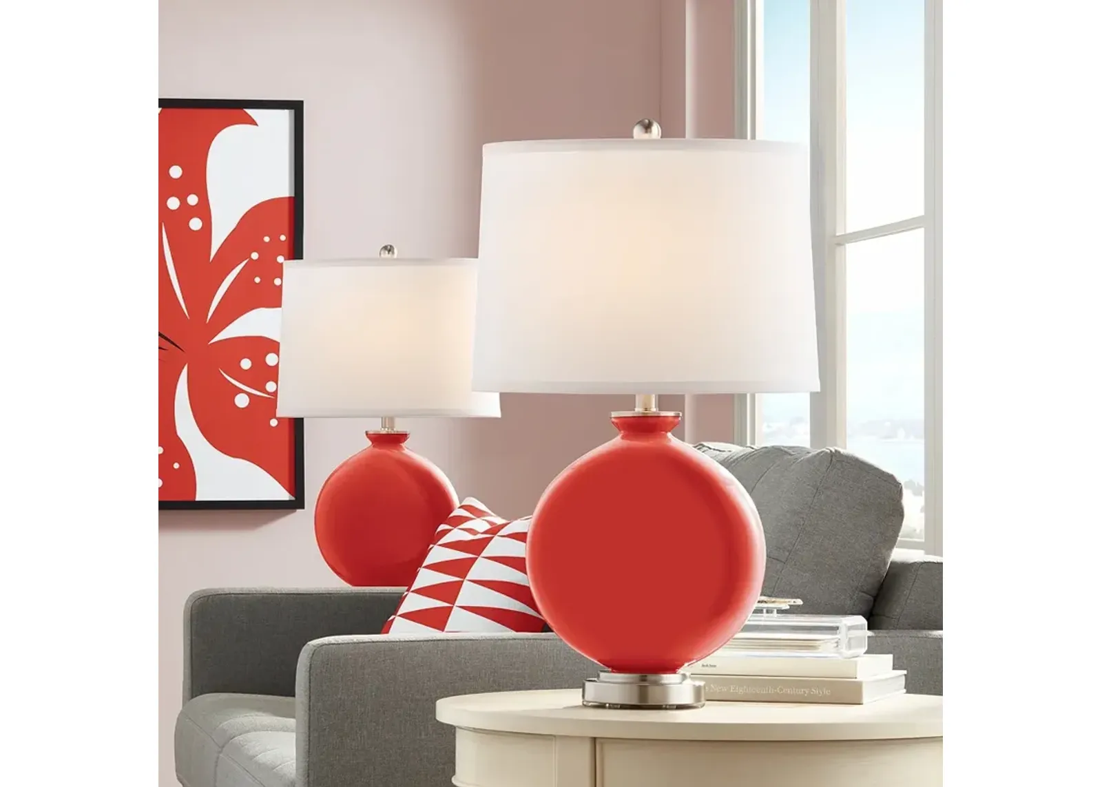 Color Plus Carrie 26 1/2" Cherry Tomato Red Table Lamps Set of 2