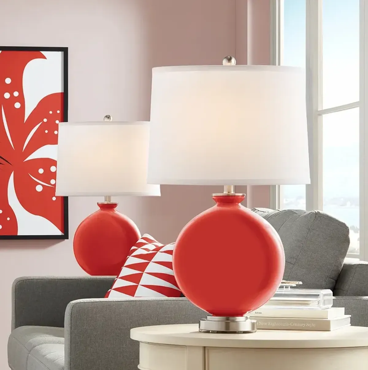 Color Plus Carrie 26 1/2" Cherry Tomato Red Table Lamps Set of 2