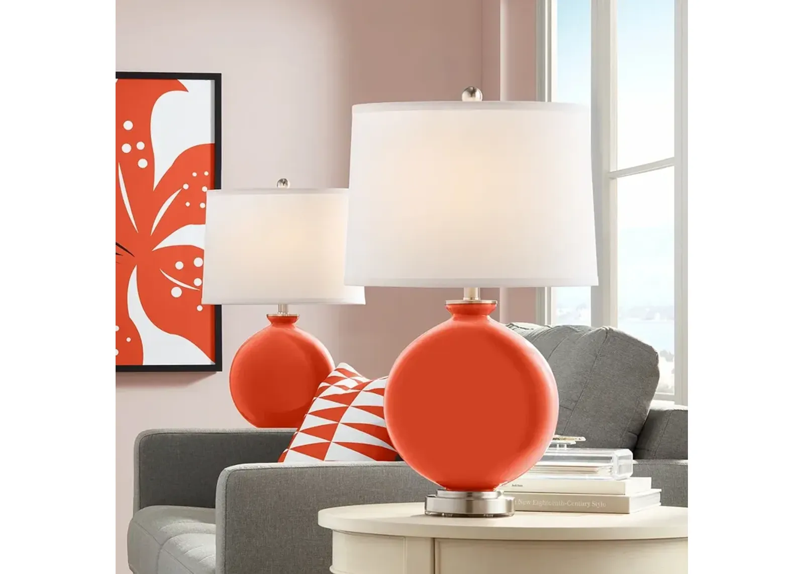 Color Plus Carrie 26 1/2" Daredevil Orange Table Lamps Set of 2