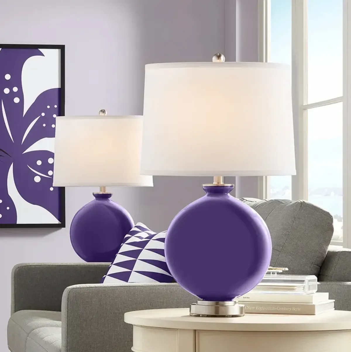 Color Plus Carrie 26 1/2" Modern Izmir Purple Table Lamps Set of 2