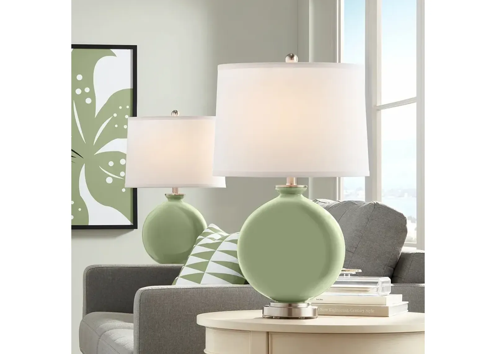 Color Plus Carrie 26 1/2" Modern Majolica Green Table Lamps Set of 2