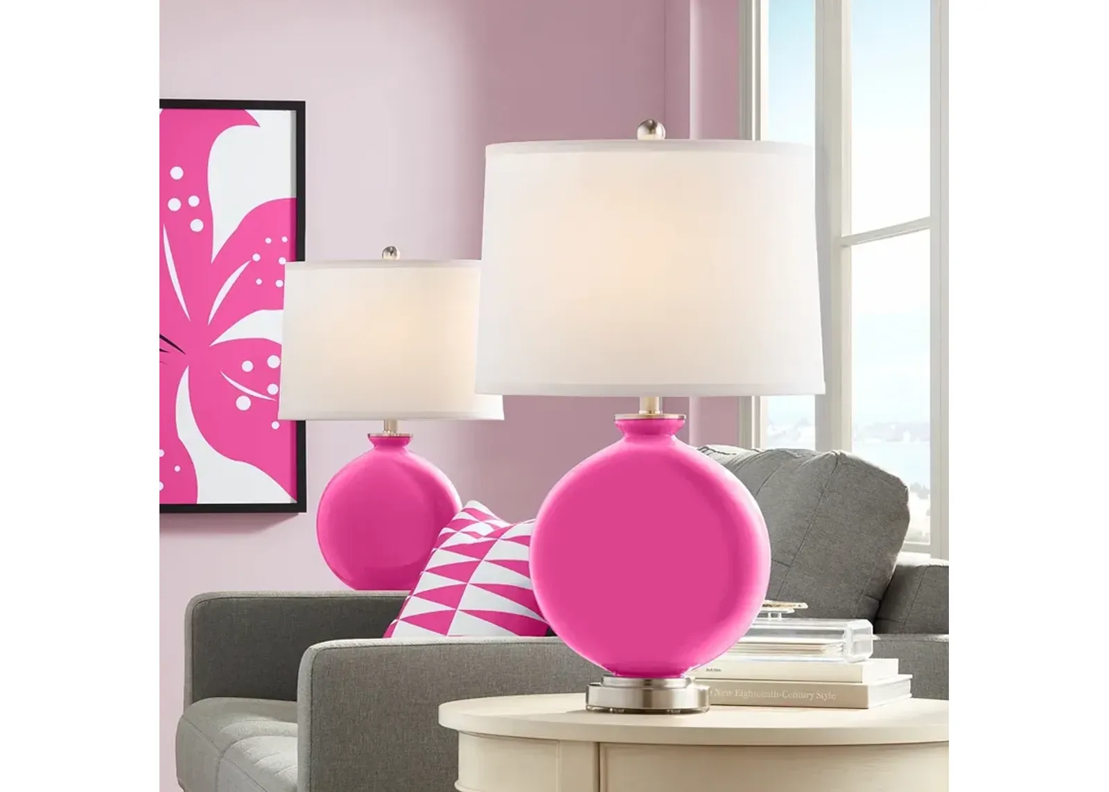 Color Plus Carrie 26 1/2" Modern Fuchsia Pink Table Lamps Set of 2