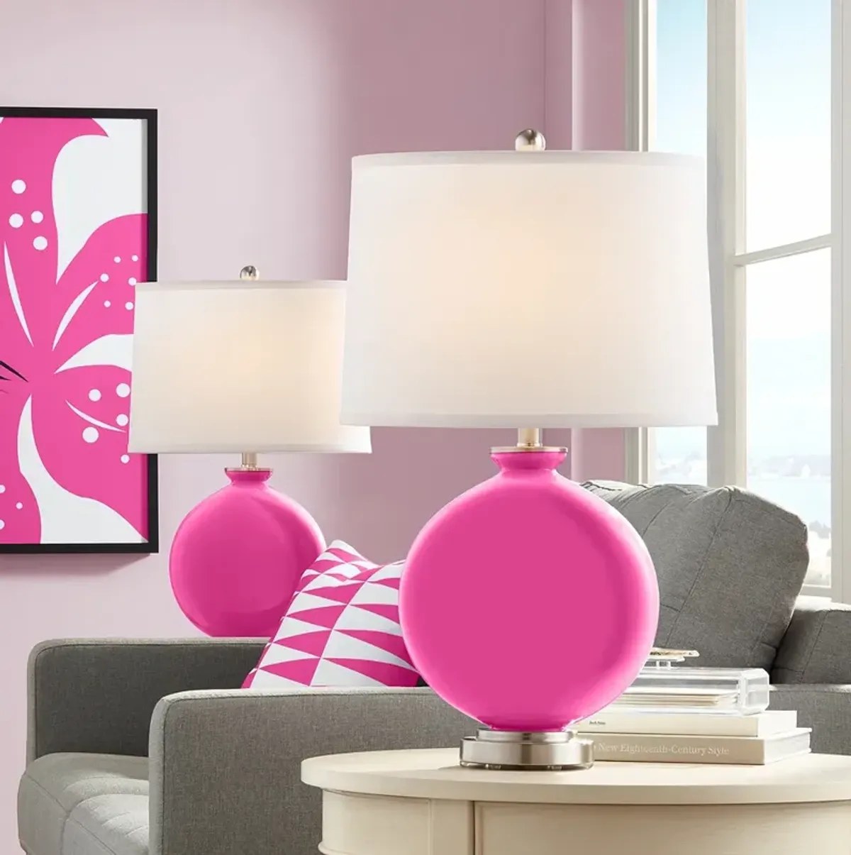 Color Plus Carrie 26 1/2" Modern Fuchsia Pink Table Lamps Set of 2