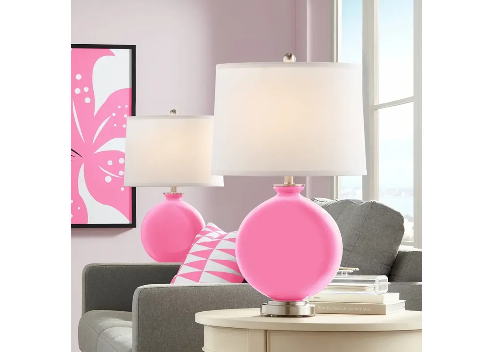 Color Plus Carrie 26 1/2" Candy Pink Glass Table Lamps Set of 2