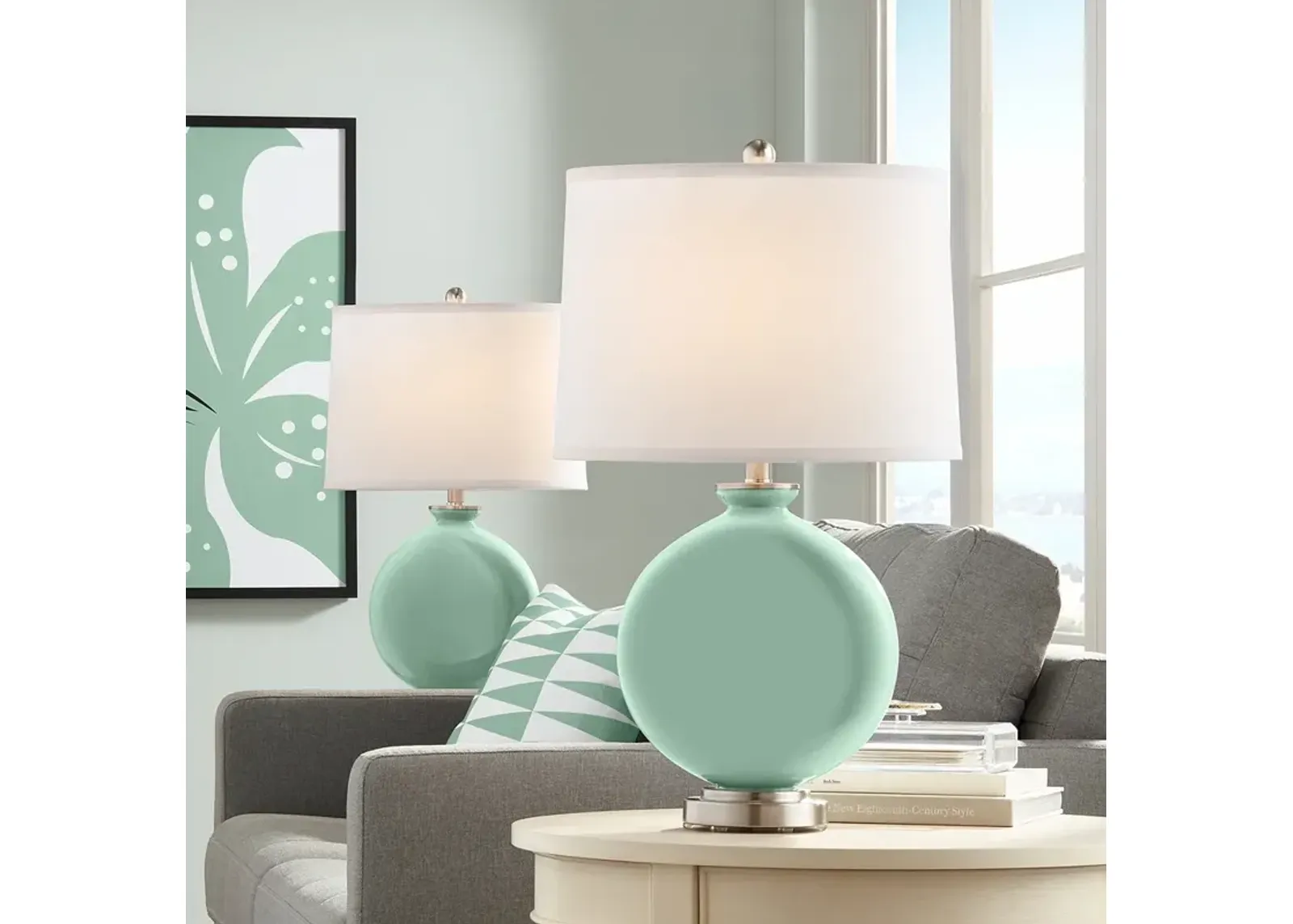 Color Plus Carrie 26 1/2" Grayed Jade Green Table Lamps Set of 2