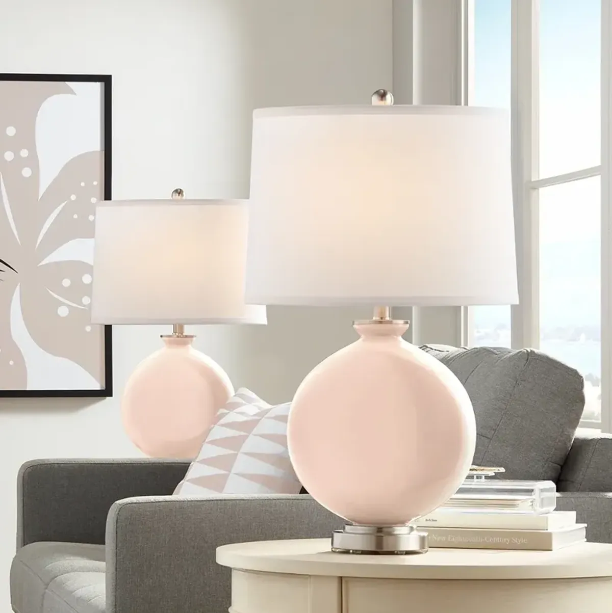 Color Plus Carrie 26 1/2 Linen Pink Table Lamps Set of 2