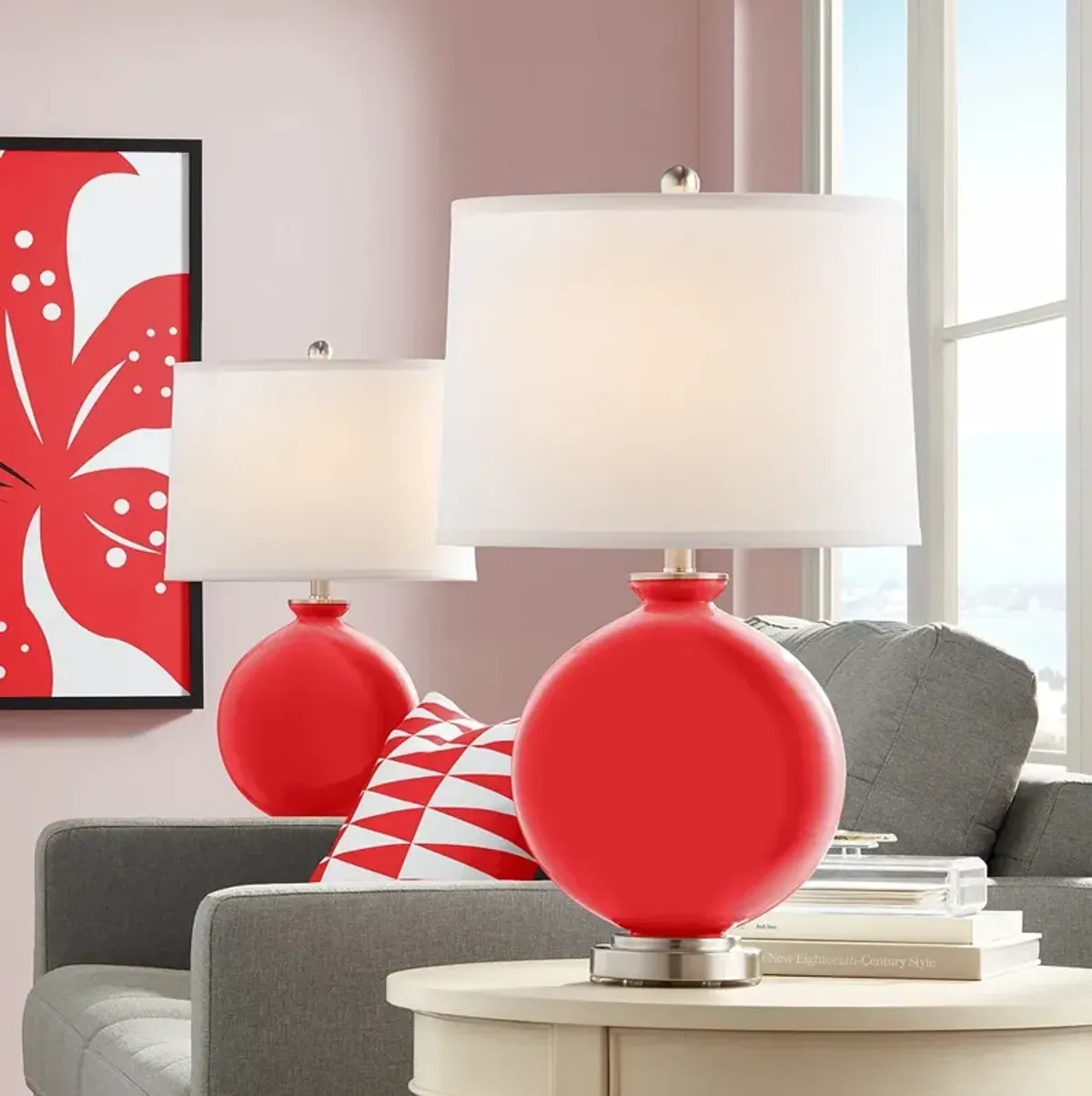 Color Plus Carrie 26 1/2" Poppy Red Table Lamps Set of 2