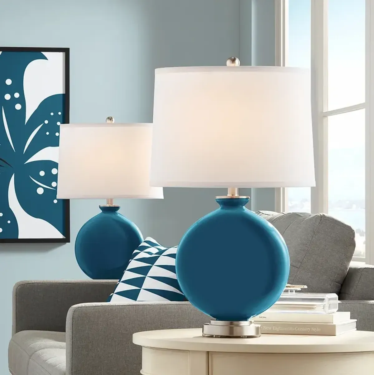 Color Plus Carrie 26 1/2" Modern Oceanside Blue Table Lamps Set of 2