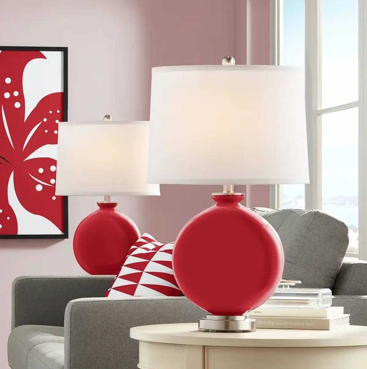 Color Plus Carrie 26 1/2" Ribbon Red Table Lamps Set of 2