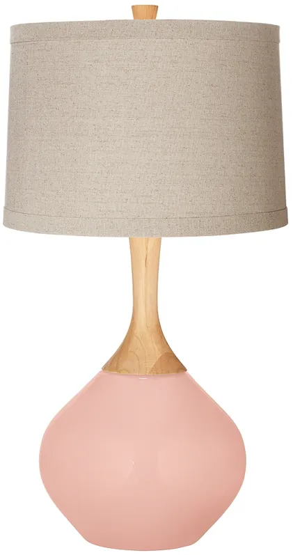 Rose Pink Natural Linen Drum Shade Wexler Table Lamp