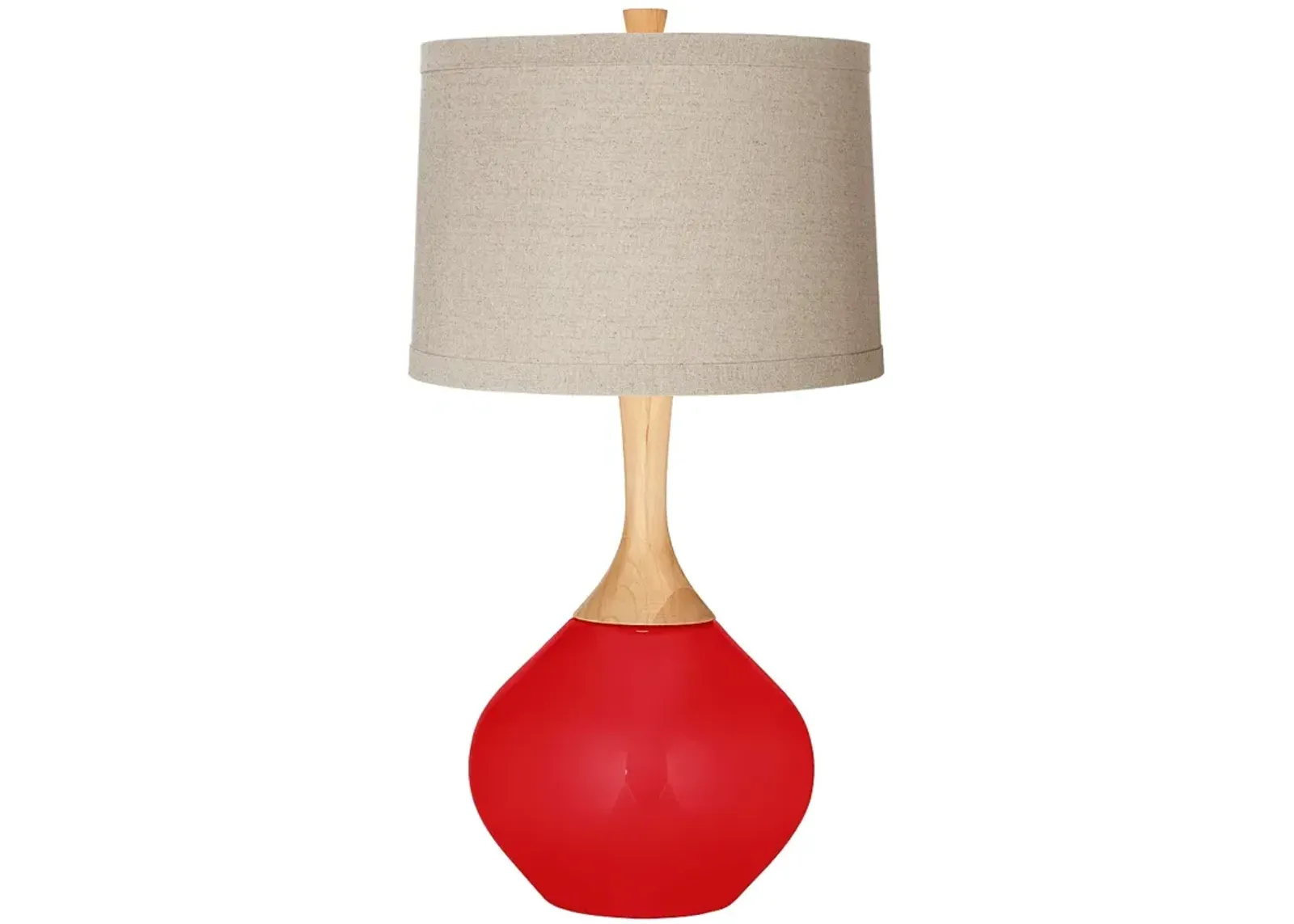 Bright Red Natural Linen Drum Shade Wexler Table Lamp