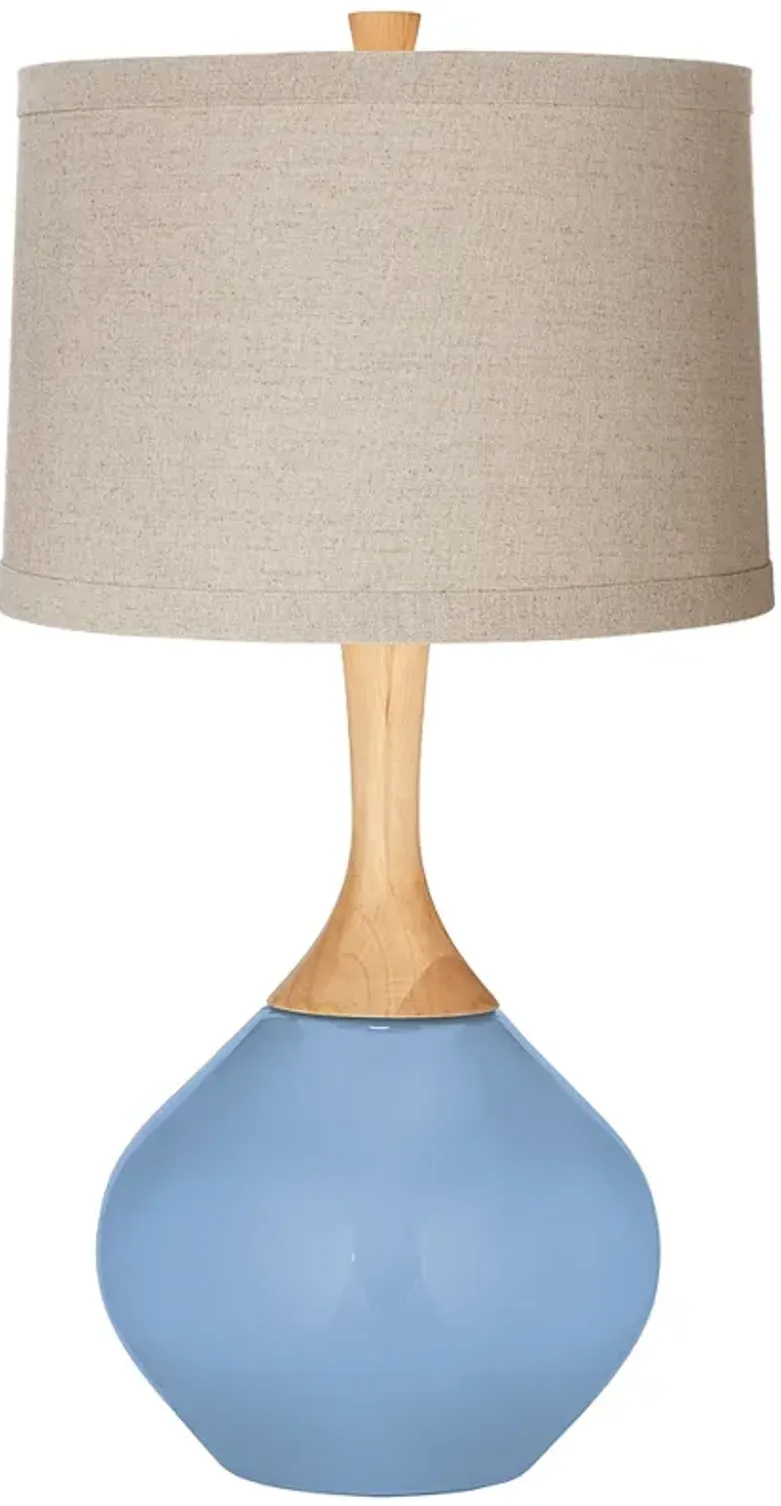 Placid Blue Natural Linen Drum Shade Wexler Table Lamp