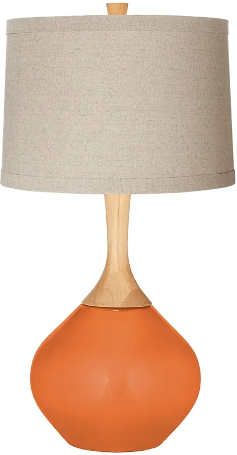 Celosia Orange Natural Linen Drum Shade Wexler Table Lamp