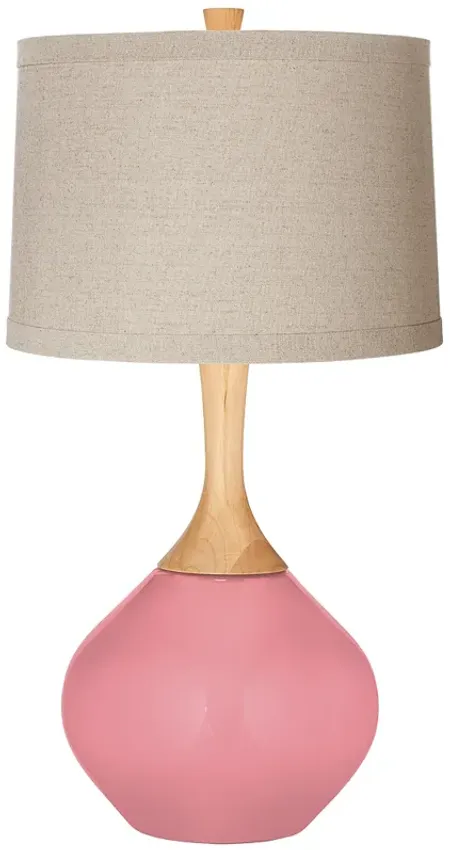 Haute Pink Natural Linen Drum Shade Wexler Table Lamp