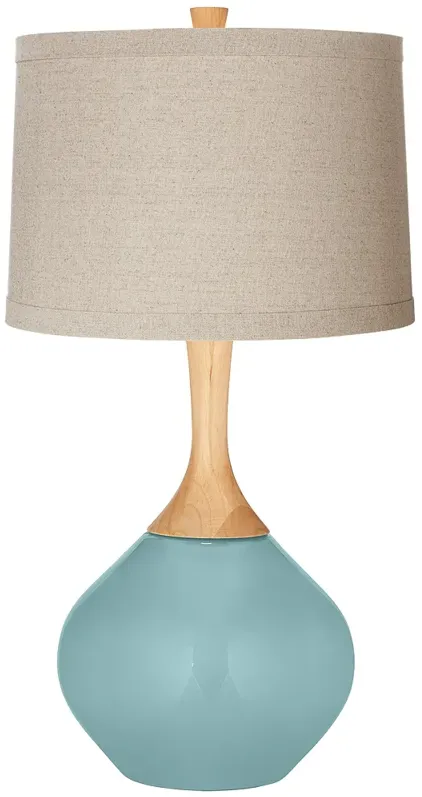 Raindrop Blue with Natural Linen Drum Shade Wexler Table Lamp