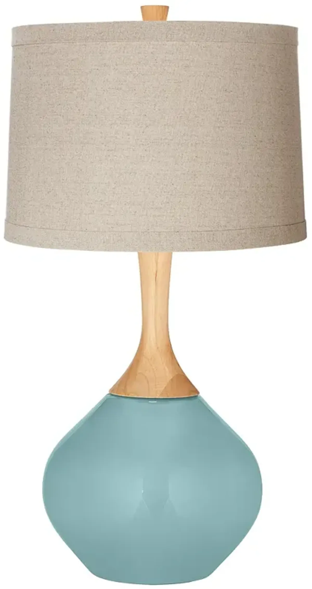 Raindrop Blue with Natural Linen Drum Shade Wexler Table Lamp