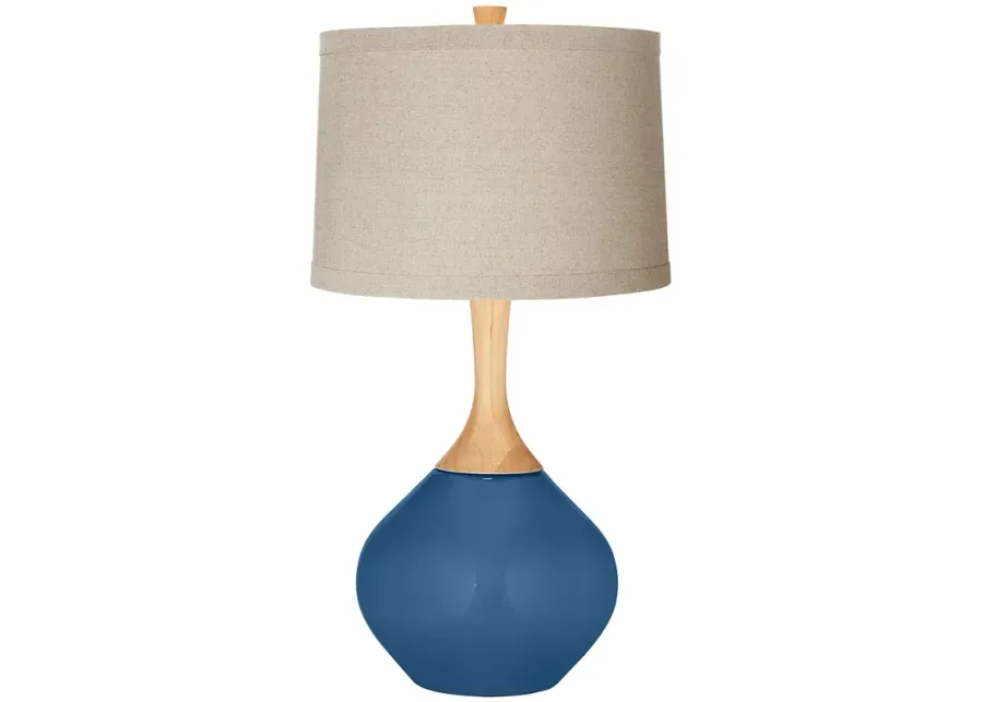 Regatta Blue Natural Linen Drum Shade Wexler Table Lamp