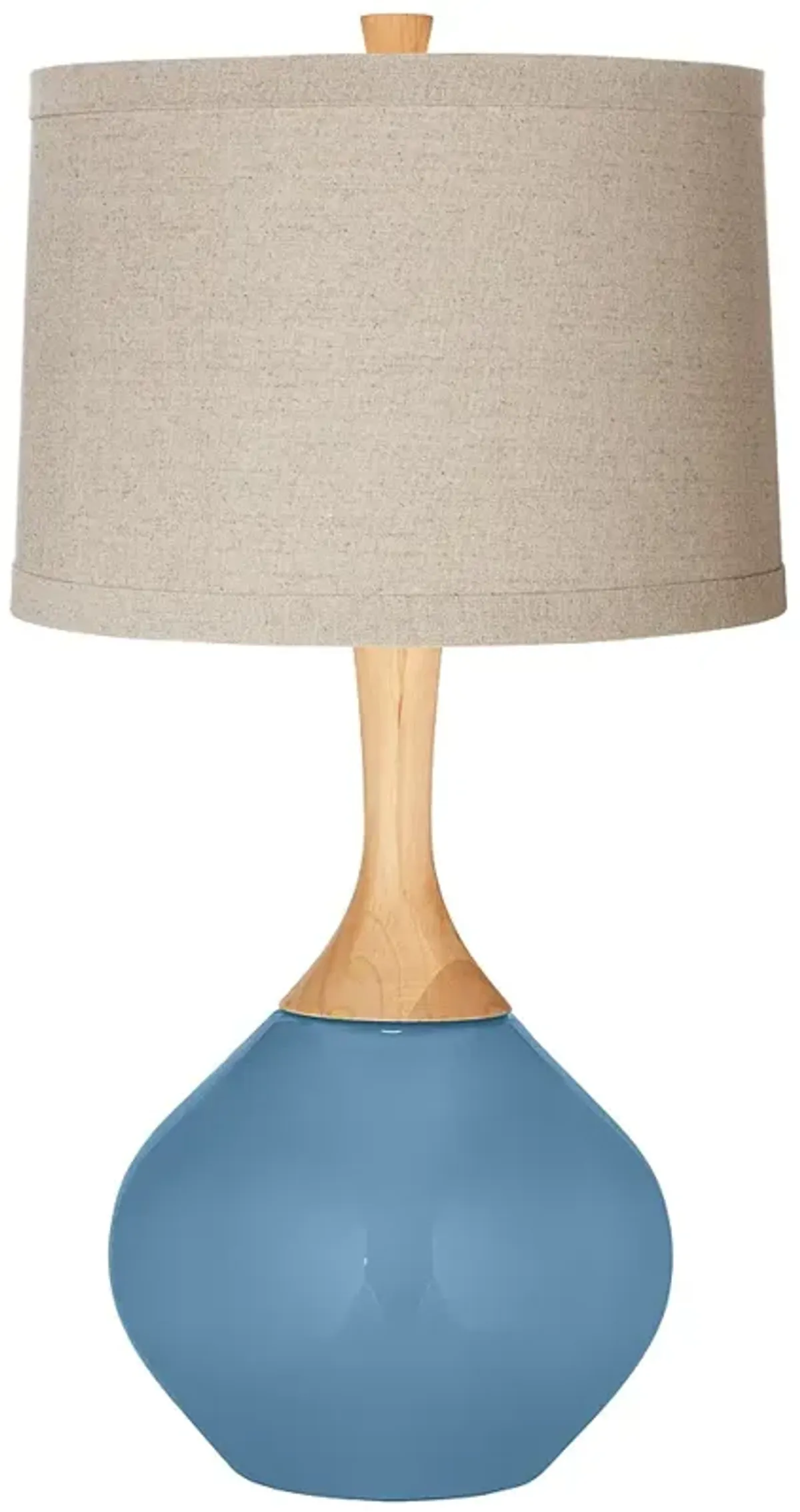 Secure Blue Natural Linen Drum Shade Wexler Table Lamp