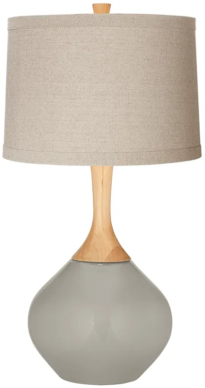 Requisite Gray Natural Linen Drum Shade Wexler Table Lamp