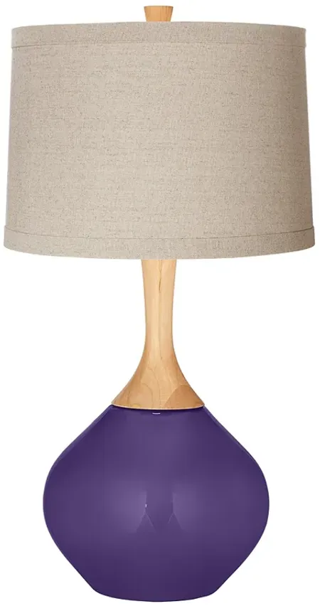 Izmir Purple Natural Linen Drum Shade Wexler Table Lamp