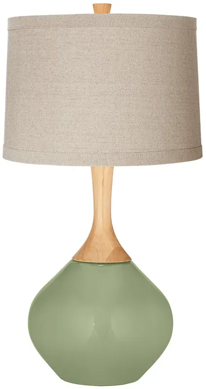 Majolica Green Natural Linen Drum Shade Wexler Table Lamp