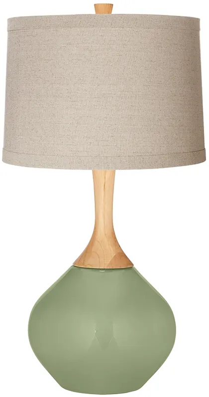 Majolica Green Natural Linen Drum Shade Wexler Table Lamp