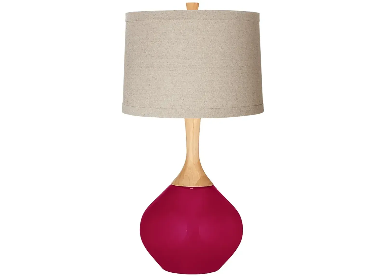 French Burgundy Natural Linen Drum Shade Wexler Table Lamp