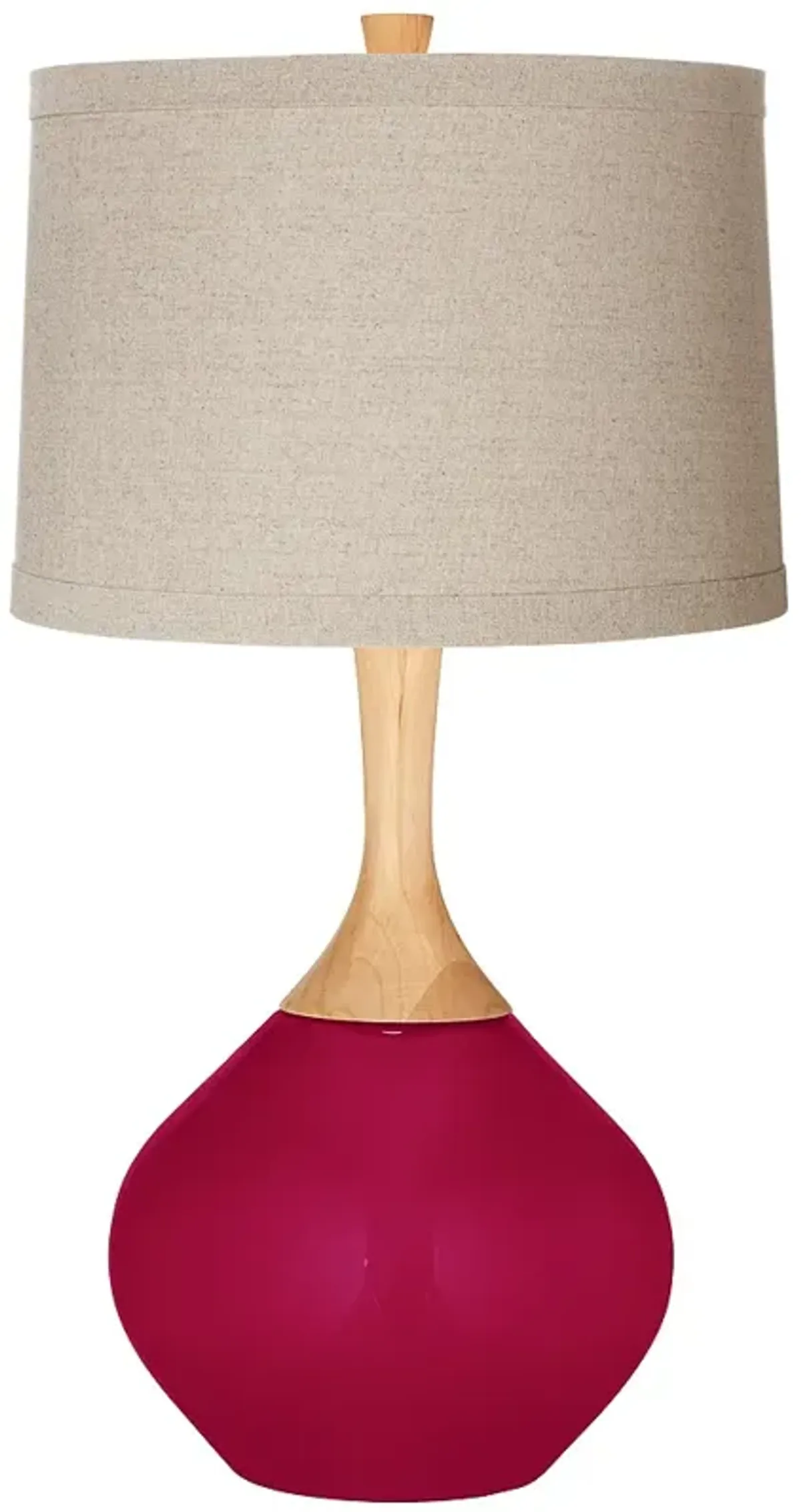 French Burgundy Natural Linen Drum Shade Wexler Table Lamp