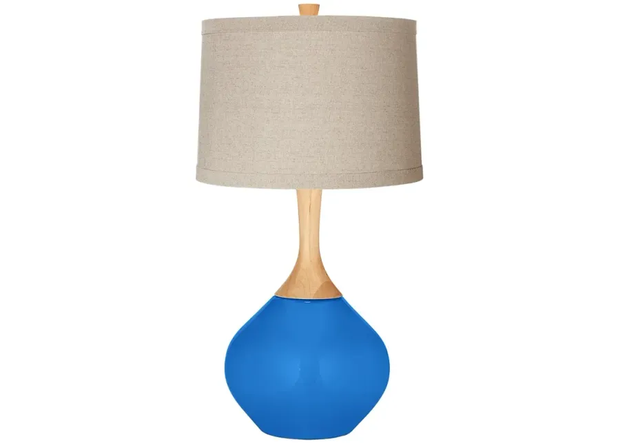 Royal Blue Natural Linen Drum Shade Wexler Table Lamp