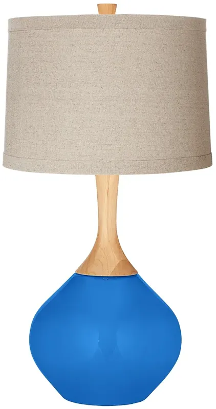 Royal Blue Natural Linen Drum Shade Wexler Table Lamp