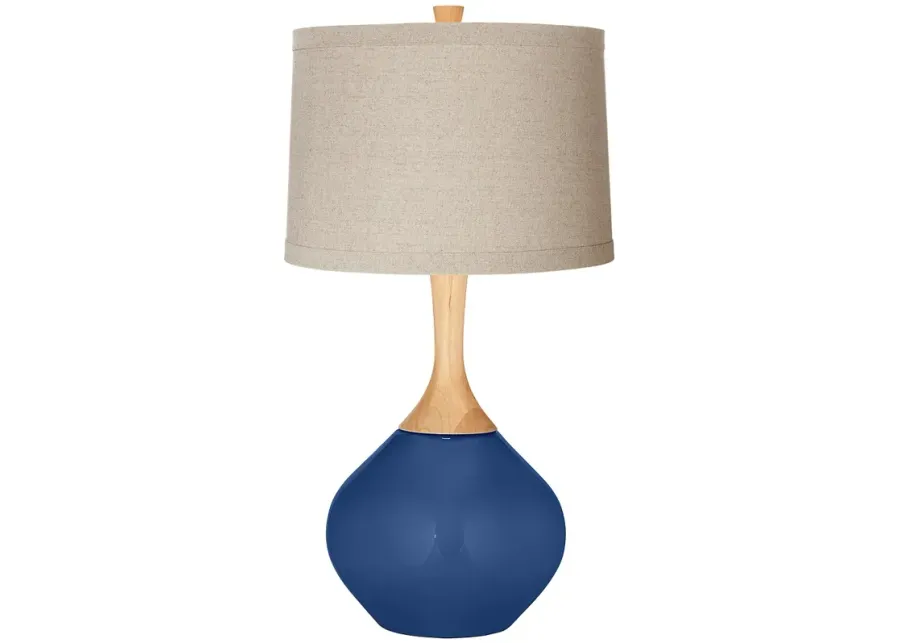 Monaco Blue Natural Linen Drum Shade Wexler Table Lamp