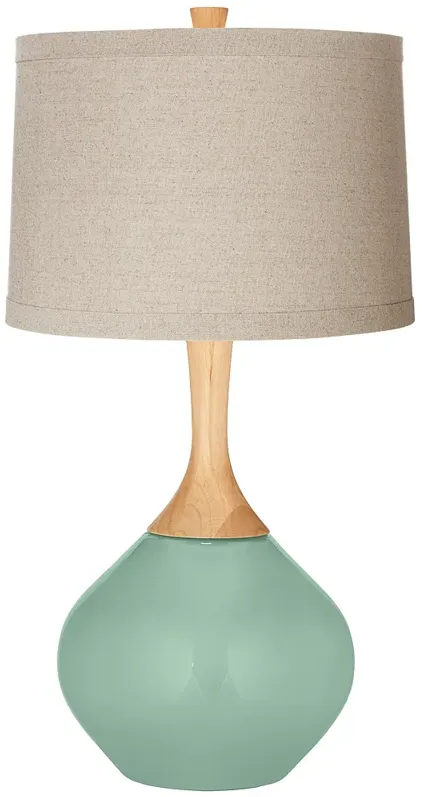 Grayed Jade Natural Linen Drum Shade Wexler Table Lamp