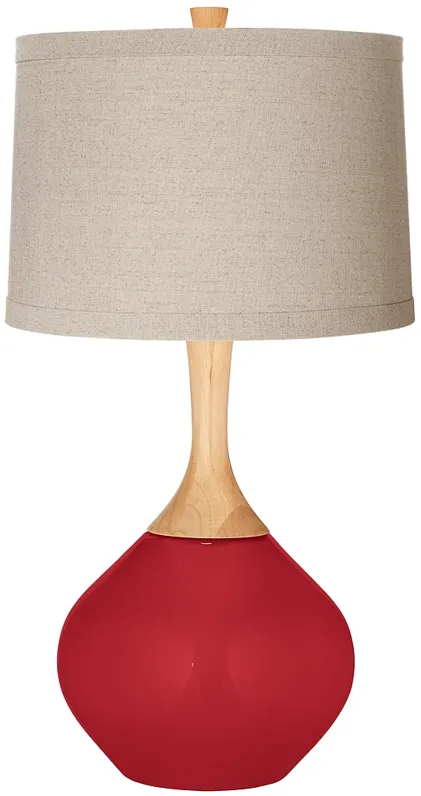 Ribbon Red Natural Linen Drum Shade Wexler Table Lamp