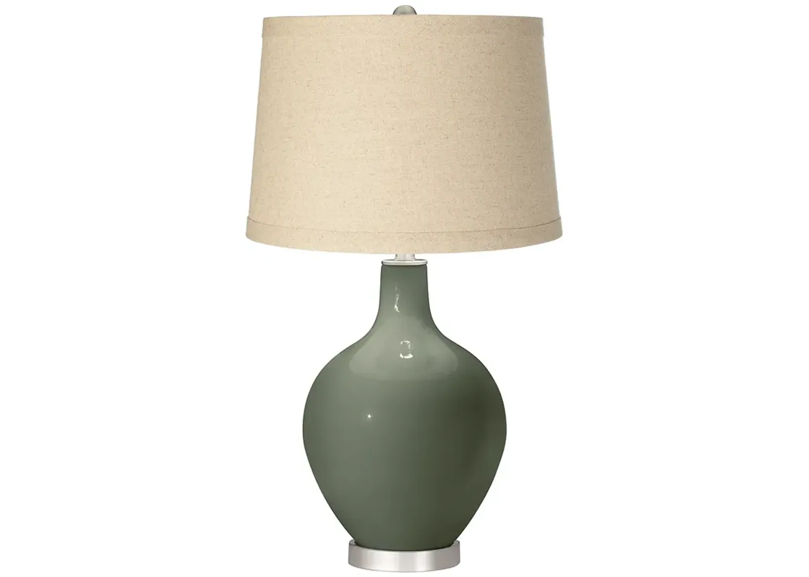 Deep Lichen Green Burlap Drum Shade Ovo Table Lamp