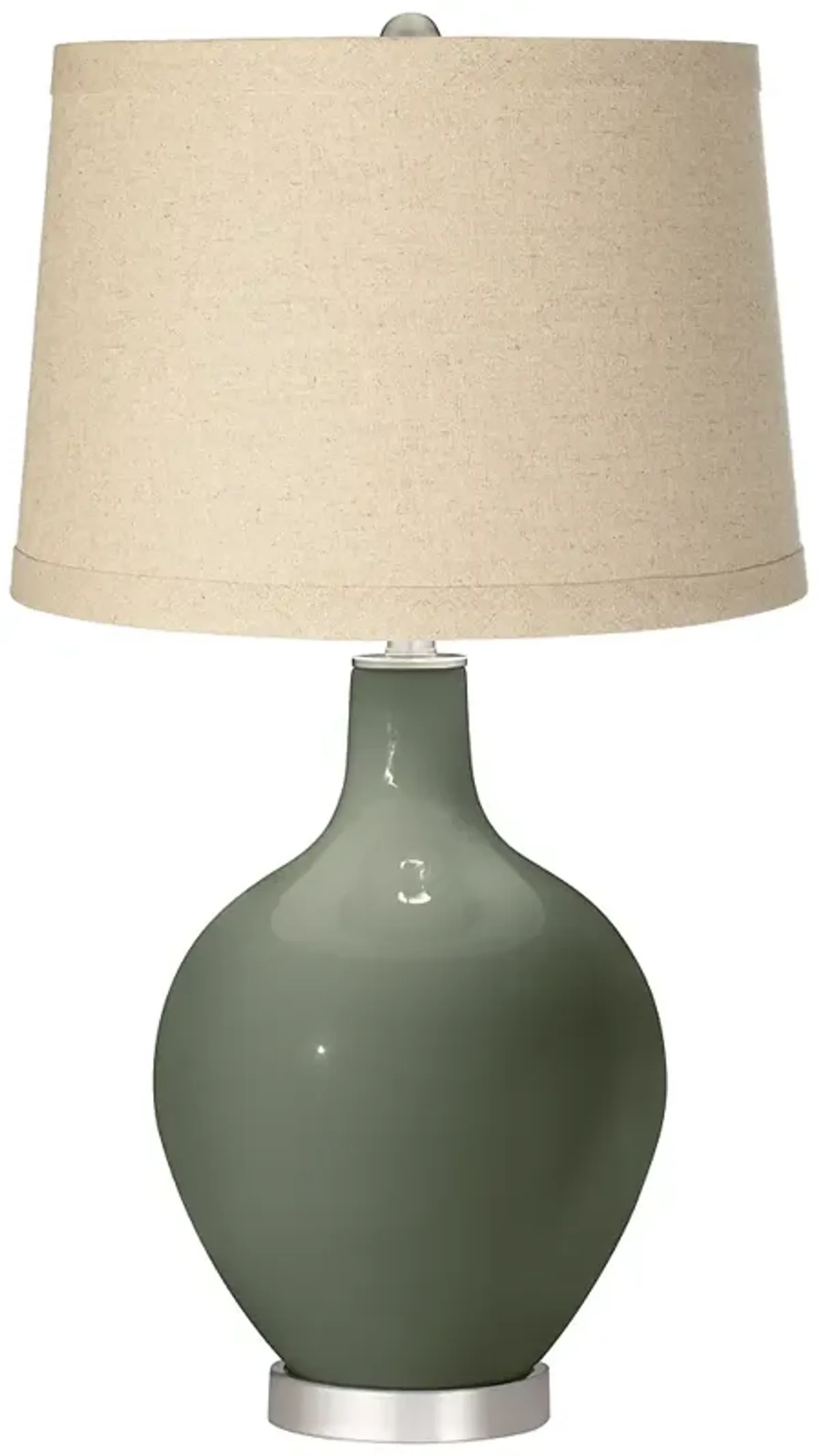 Color Plus Ovo 28 1/2"  Deep Lichen Green Burlap Drum Shade Table Lamp