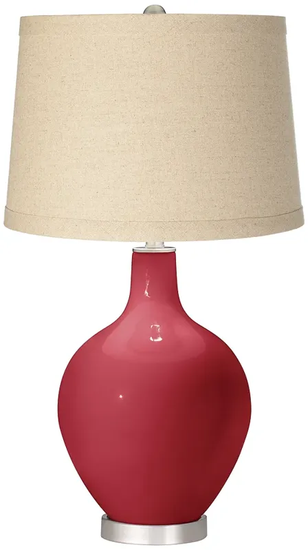 Color Plus Ovo 28 1/2" Burlap Drum Shade Samba Red Table Lamp