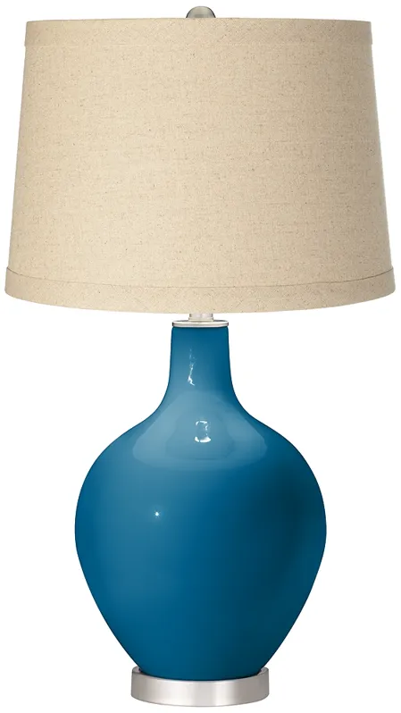 Mykonos Blue Burlap Drum Shade Ovo Table Lamp