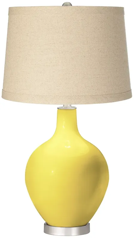 Lemon Twist Burlap Drum Shade Ovo Table Lamp