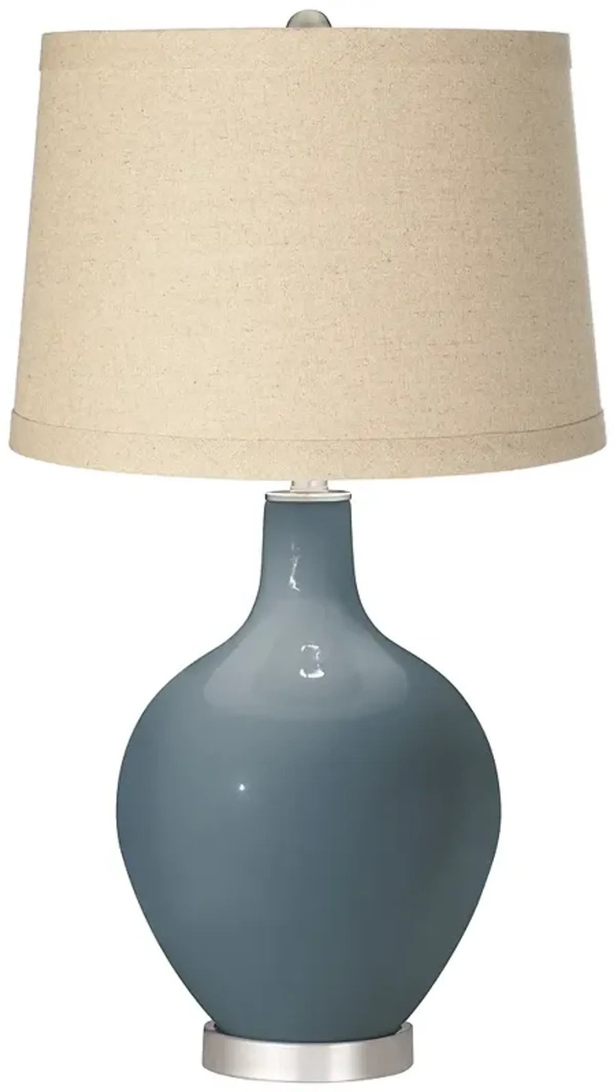 Smoky Blue Burlap Drum Shade Ovo Table Lamp