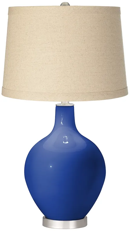 Dazzling Blue Burlap Drum Shade Ovo Table Lamp