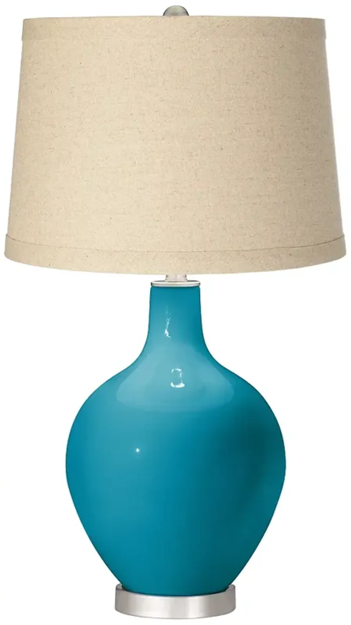 Color Plus Ovo 28 1/2" Burlap Shade Caribbean Sea Blue Table Lamp